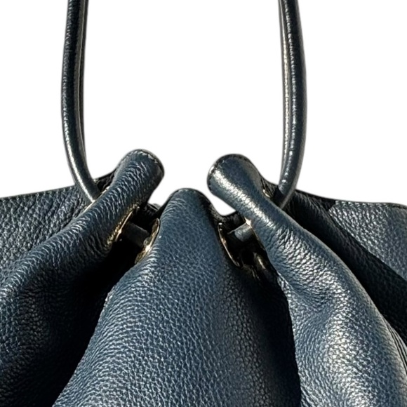 Michael Kors Navy Blue Leather Drawstring Ring Handles Satchel Shoulder Bag-Navy - Picture 10 of 15